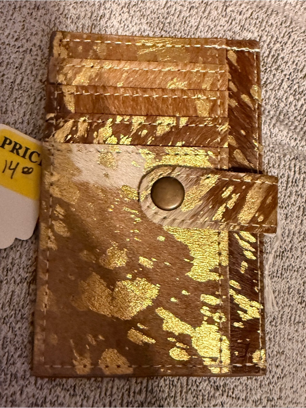 Gold Accent Brown Card Holder Wallet - Genuine Cowhide